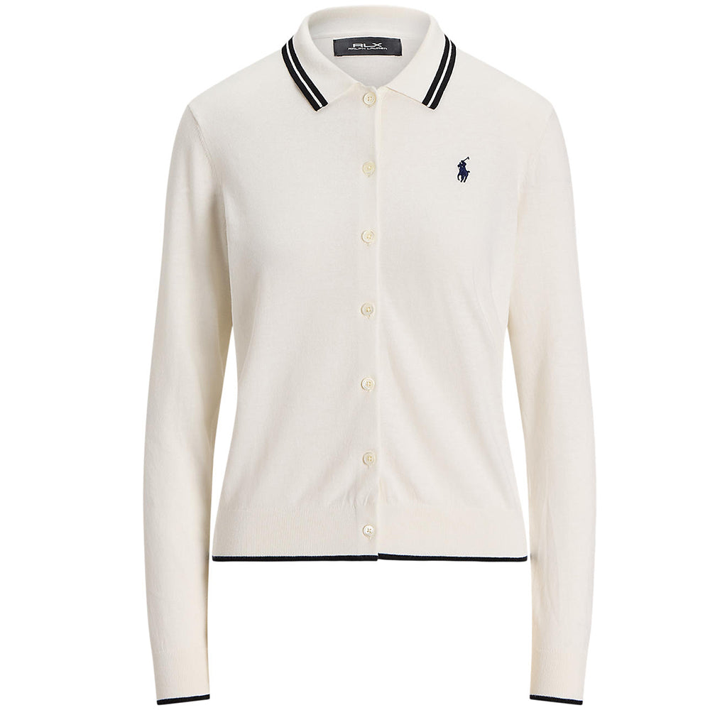 Women's Cotton-Blend Polo-Collar Cardigan
