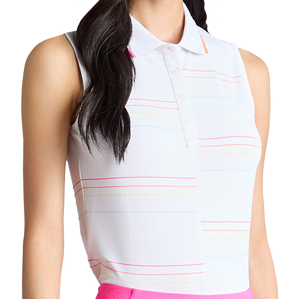 Women's Offset Stripe Tech Pique Sleeveless Polo