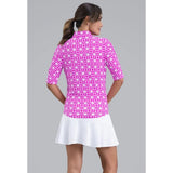 Women's Carolyn Ruched Elbow Sleeve Mandarin 1/4 Zip Collar Top - Black Print