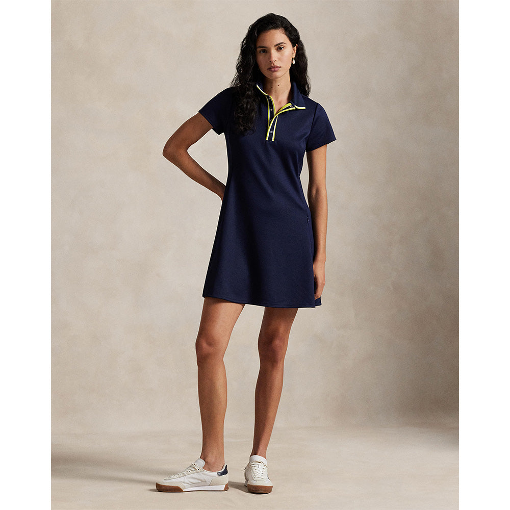 Women's Heavyweight Pique Knit Placket Short Sleeve Dress