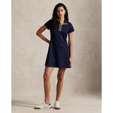 Women's Heavyweight Pique Knit Placket Short Sleeve Dress