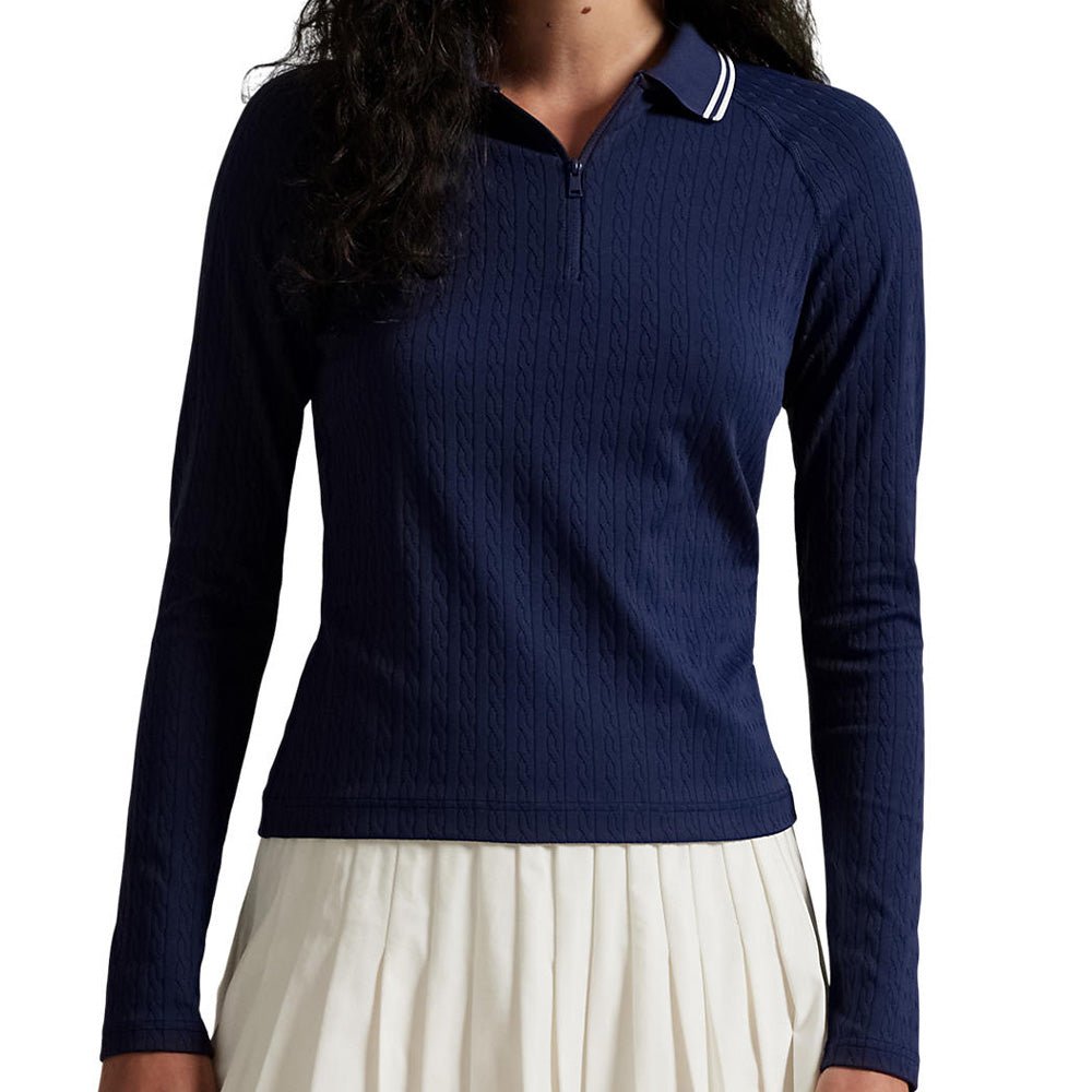 Women's Cable Long Sleeve 1/4 Zip Polo - Fairway Styles