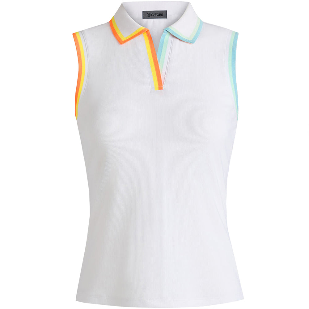 Women's Ribbed Tech Sleeveless Johnny Collar Polo