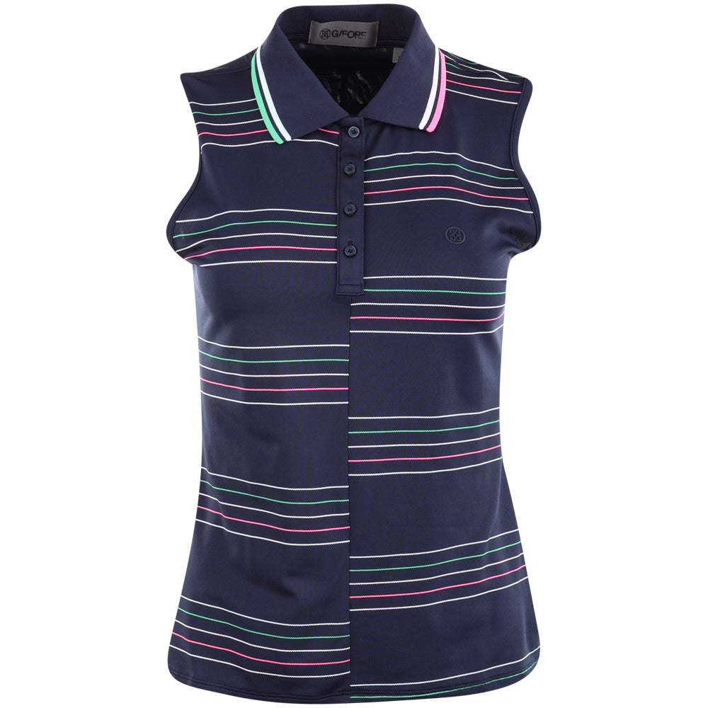 Women's Offset Stripe Tech Pique Sleeveless Polo
