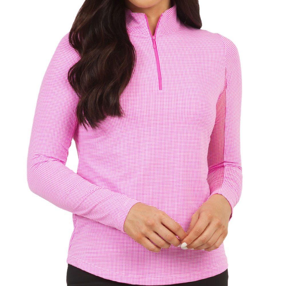 Women's Long Sleeve Mock Neck Top - Mini Check Print