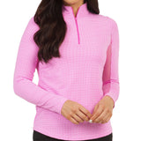 Women's Long Sleeve Mock Neck Top - Mini Check Print