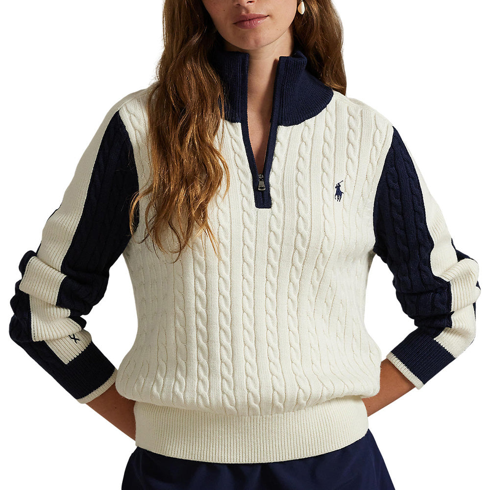 RLX Ralph Lauren Women's Paneled Cable-Knit 1/4 Zip Pullover