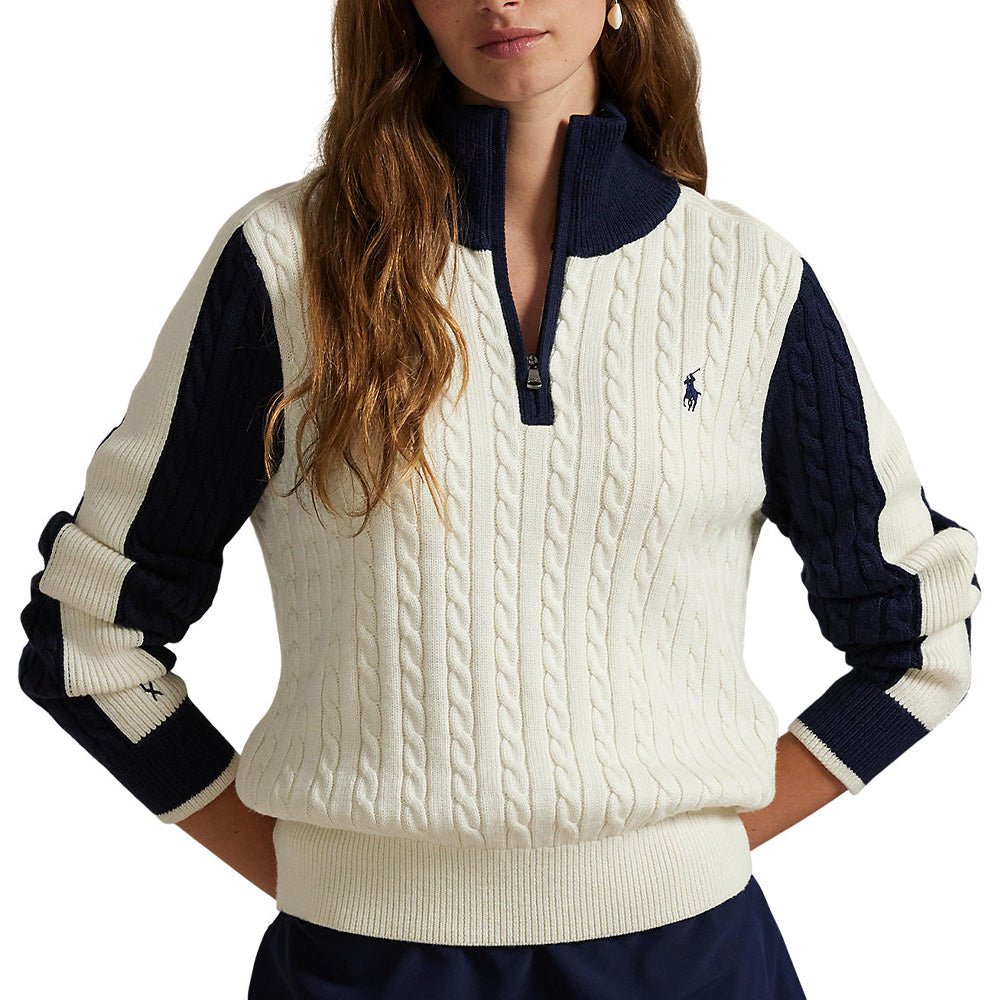 Women's Paneled Cable - Knit 1/4 Zip Pullover - Fairway Styles
