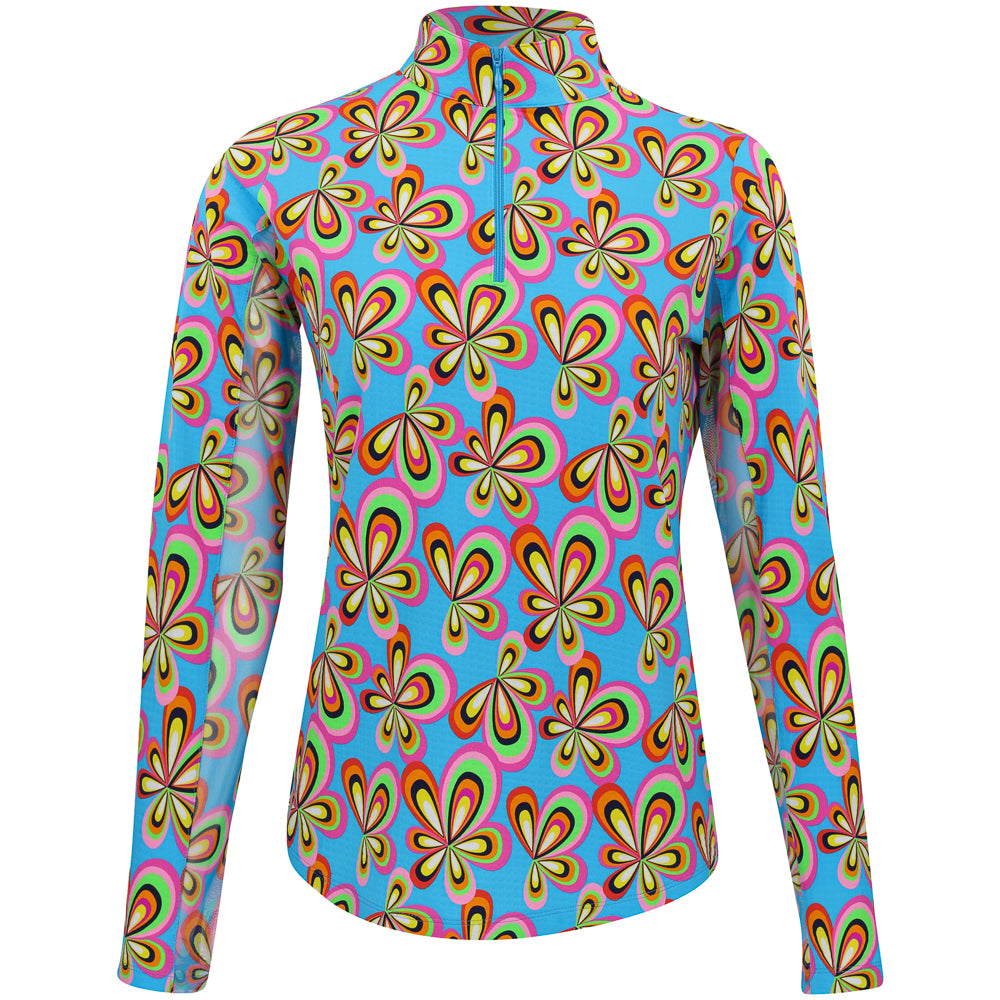 Women's Long Sleeve 1/4 Zip Mock Neck Top - Arya Print