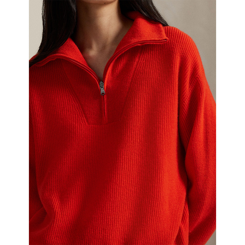 RLX Ralph Lauren Women's Rib-Knit Cashmere 1/2 Zip Sweater