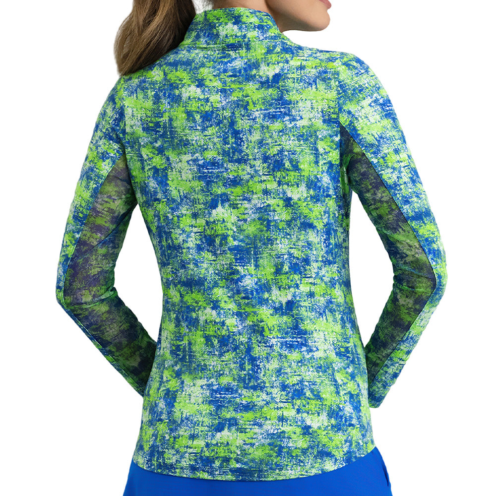 Women's Long Sleeve 1/4 Zip Mock Neck Top - Kate Print