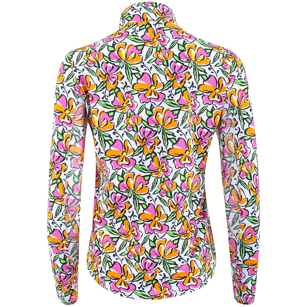 Women's Long Sleeve 1/4 Zip Mock Neck Top - Sonia Print