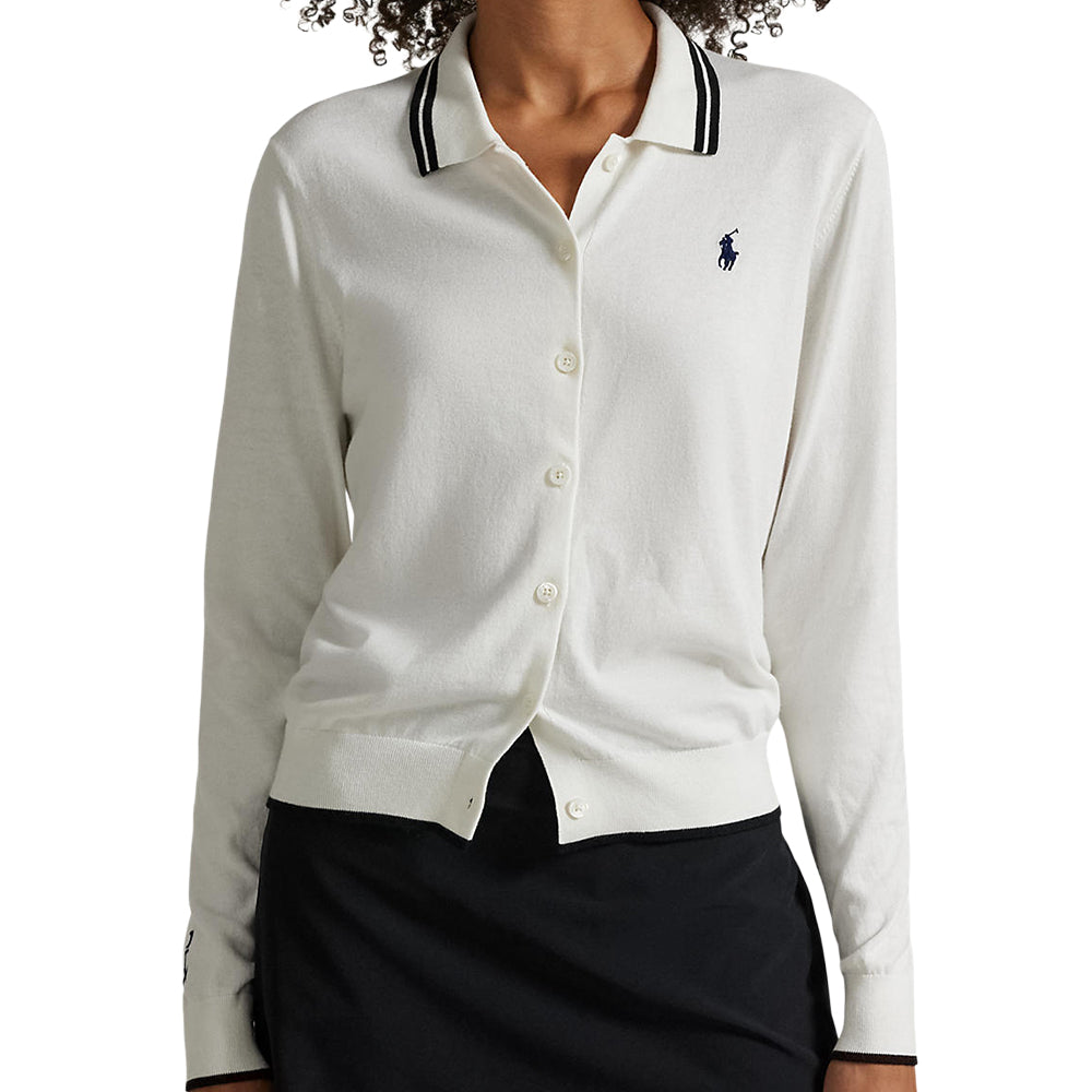 Women's Cotton-Blend Polo-Collar Cardigan
